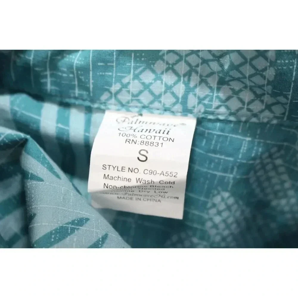 Palmwave Hawaii Cotton Floral Green Button Down Mens Shirt Size Small - Picture 6 of 6